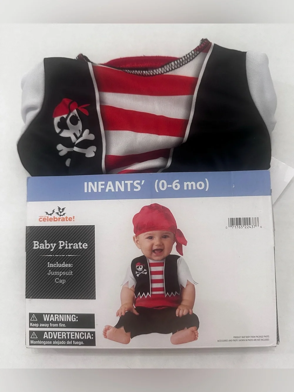 Baby Pirate Halloween Costume Size Infants 0-6 Months, Jumpsuit & Cap,New